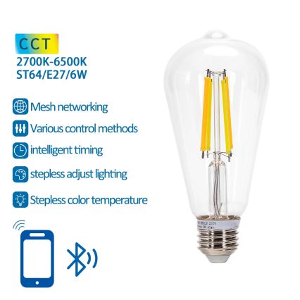 Himmennettävä LED-polttimo FILAMENT MESH Älykäs ST64 E27/6W/230V 2700-6500K - Aigostar