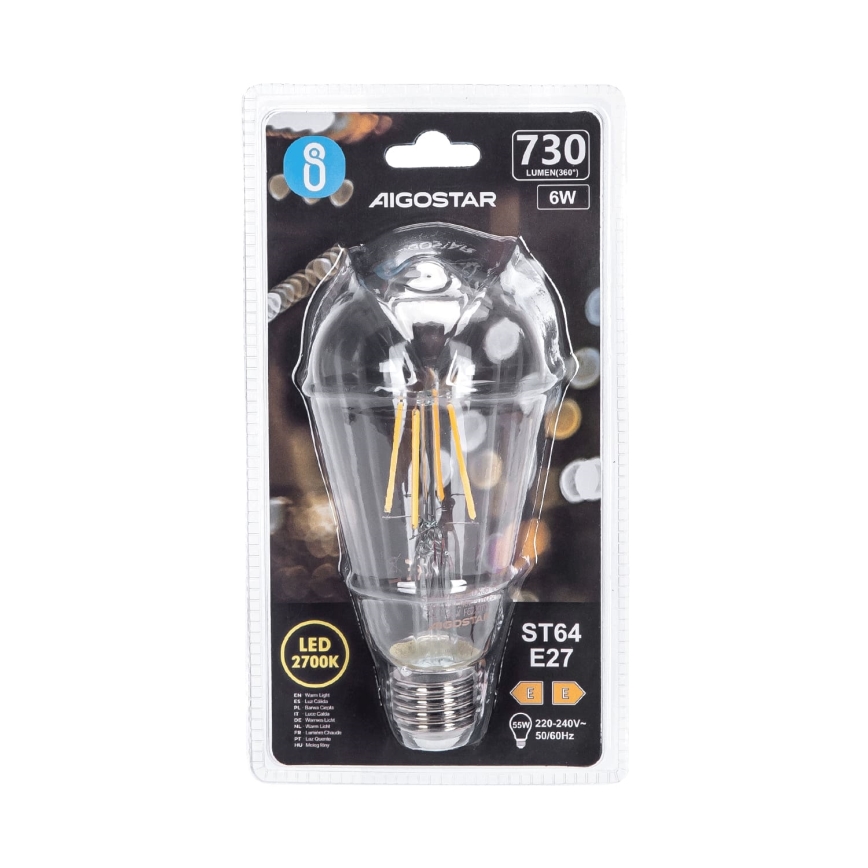 LED-polttimo FILAMENT ST64 E27/6W/230V 2700K - Aigostar