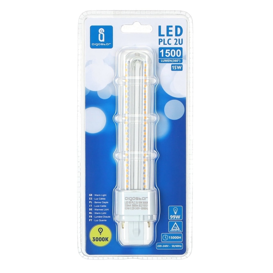 LED-polttimo G24D-3/15W/230V 3000K - Aigostar