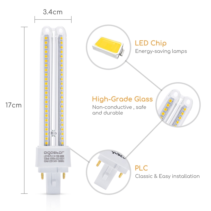 LED-polttimo G24D-3/15W/230V 4000K - Aigostar