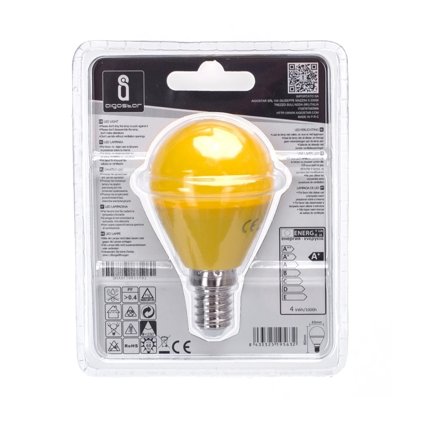 LED Polttimo G45 E14/4W/230V keltainen - Aigostar