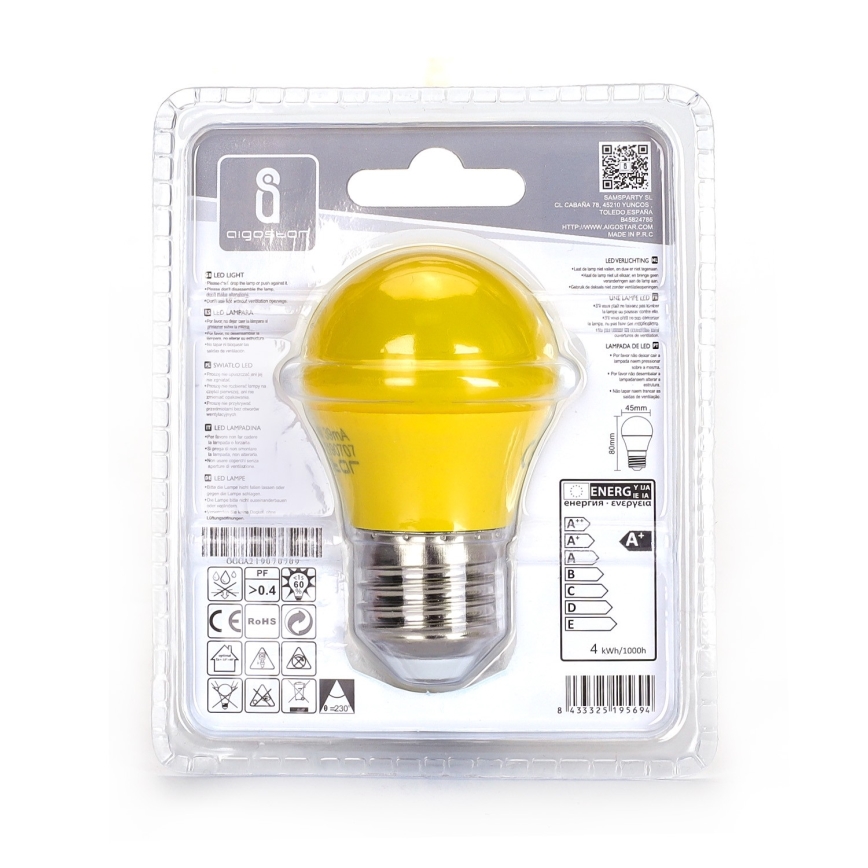 LED Polttimo G45 E27/4W/230V keltainen - Aigostar