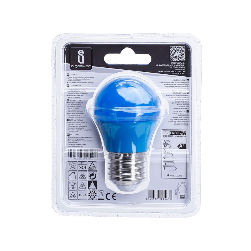 LED Polttimo G45 E27/4W/230V sininen - Aigostar