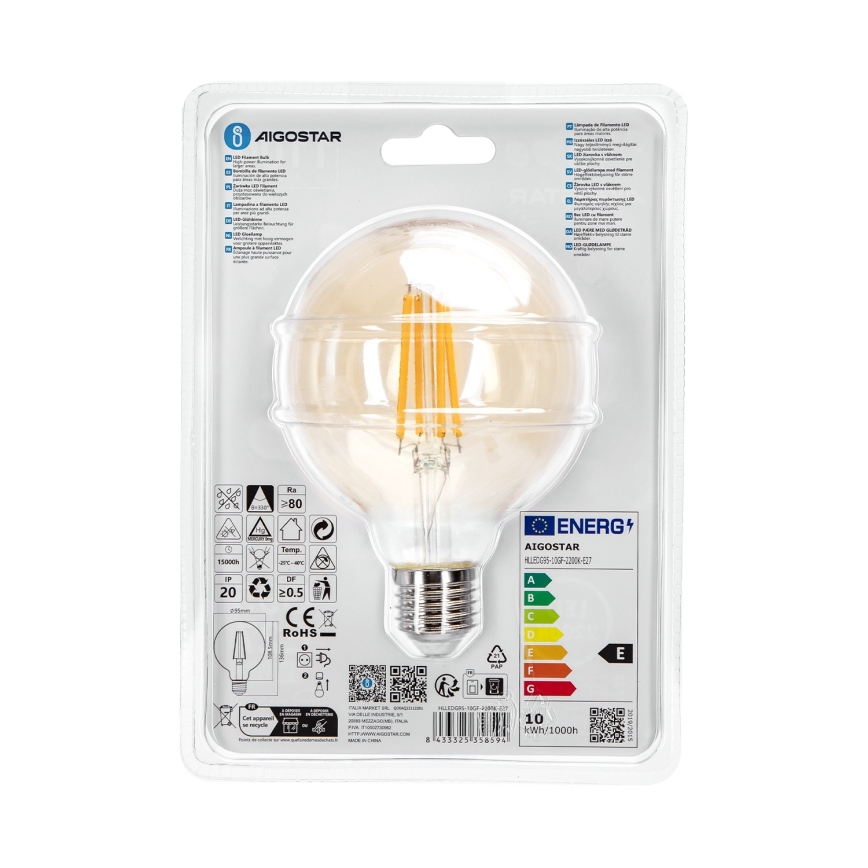 LED-polttimo G95 E27/10W/230V 2200K - Aigostar