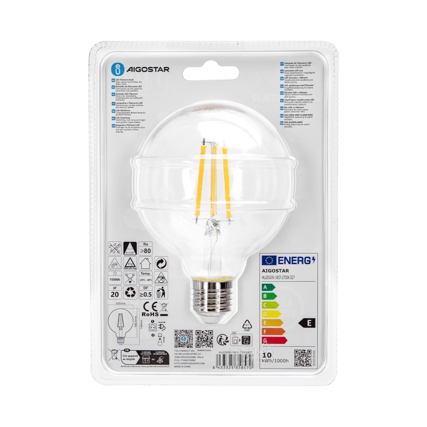 LED-polttimo G95 E27/10W/230V 2700K - Aigostar