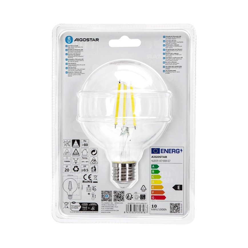 LED-polttimo G95 E27/10W/230V 6500K - Aigostar