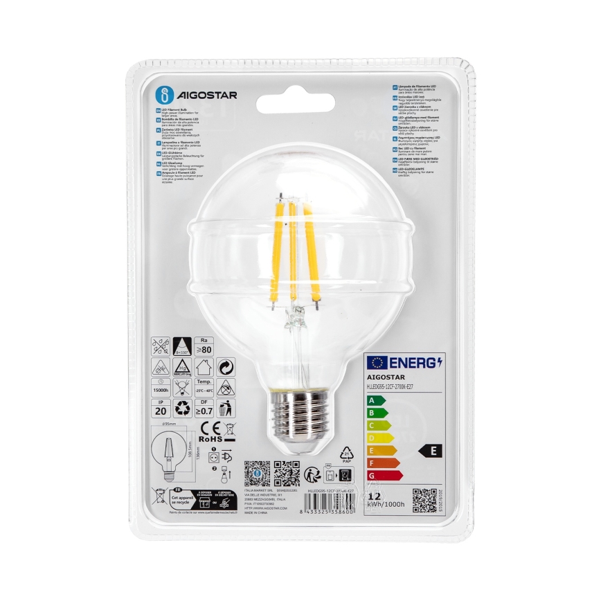 LED-polttimo G95 E27/12W/230V 2700K - Aigostar