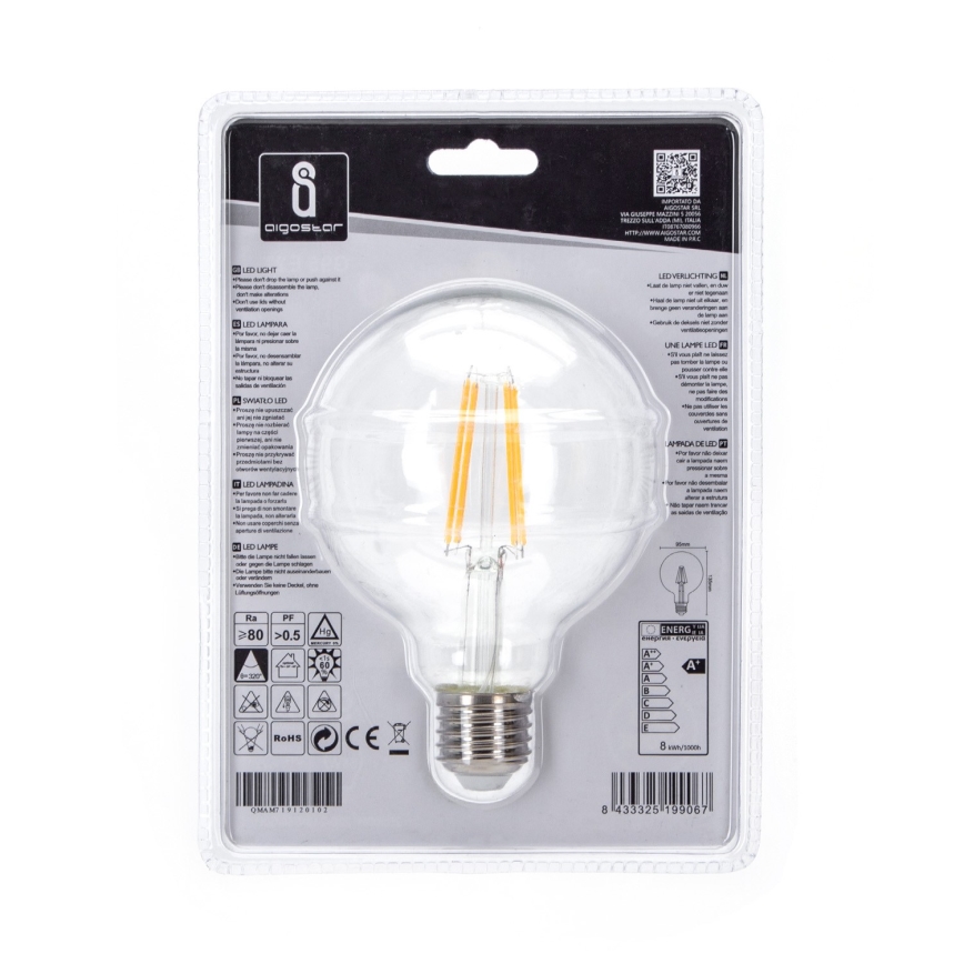 LED-polttimo G95 E27/8W/230V 2700K - Aigostar