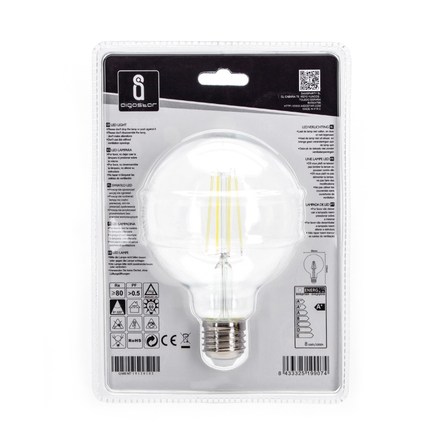 LED-polttimo G95 E27/8W/230V 6500K - Aigostar