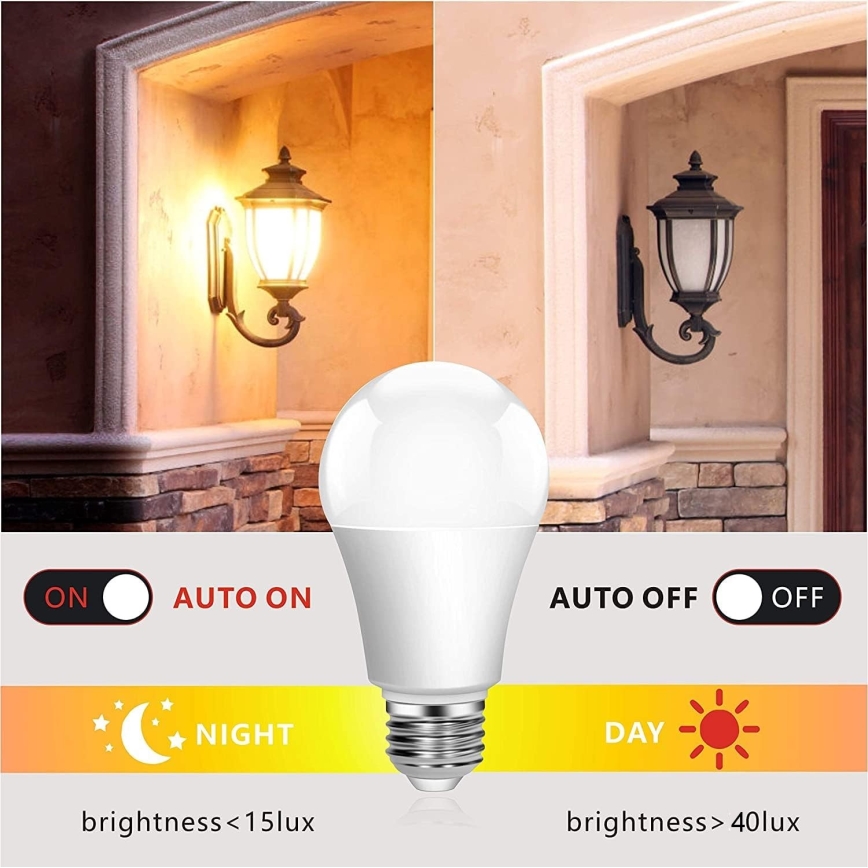 LED-polttimo hämäräsensori ECOLINE A60 E27/12W/230V 3000K -  Brilagi