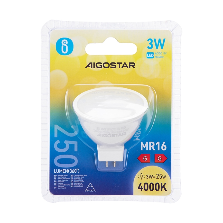LED-polttimo MR16 GU5,3/3W/12V 4000K - Aigostar