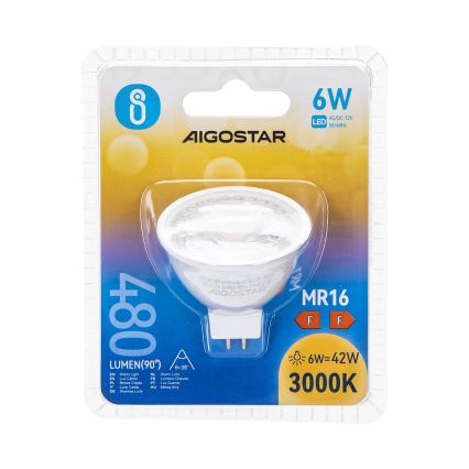 LED-polttimo MR16 GU5,3/6W/12V 3000K - Aigostar