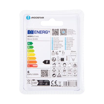 LED-polttimo MR16 GU5,3/6W/12V 4000K - Aigostar