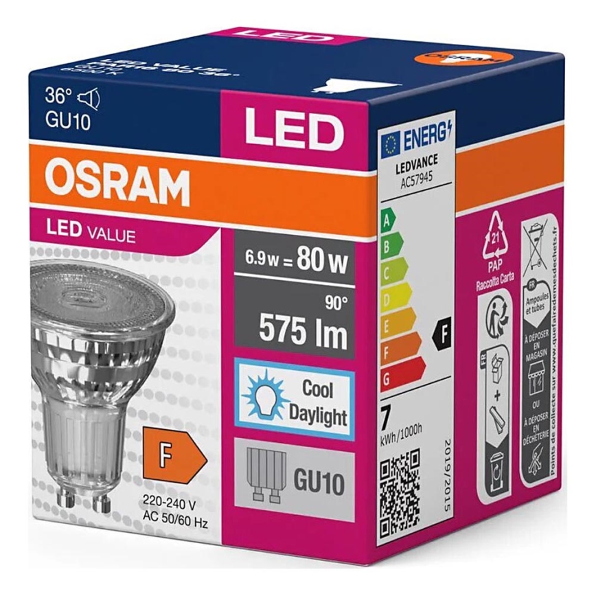 LED-polttimo PAR16 GU10/6,9W/230V 6500K - Osram