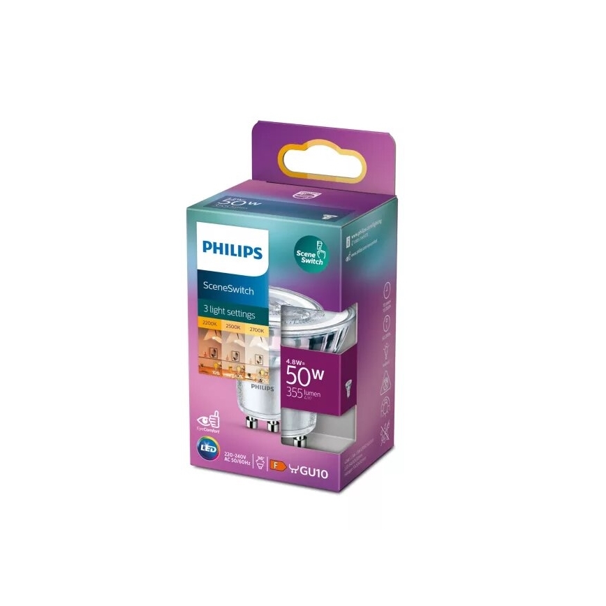 LED-polttimo Philips SCENE SWITCH PAR16 GU10/4,8W/230V 2200/2500/2700K