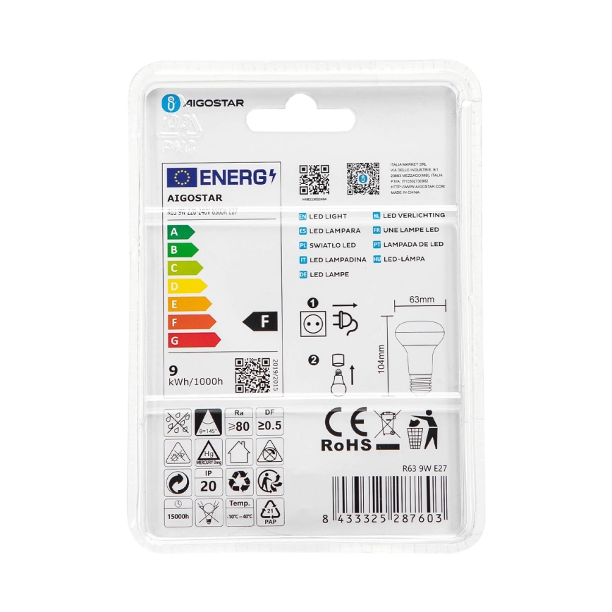 LED-polttimo R63 E27/9W/230V 6500K - Aigostar