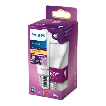 LED Polttimo sensorilla Philips A60 E27/8W/230V 2700K
