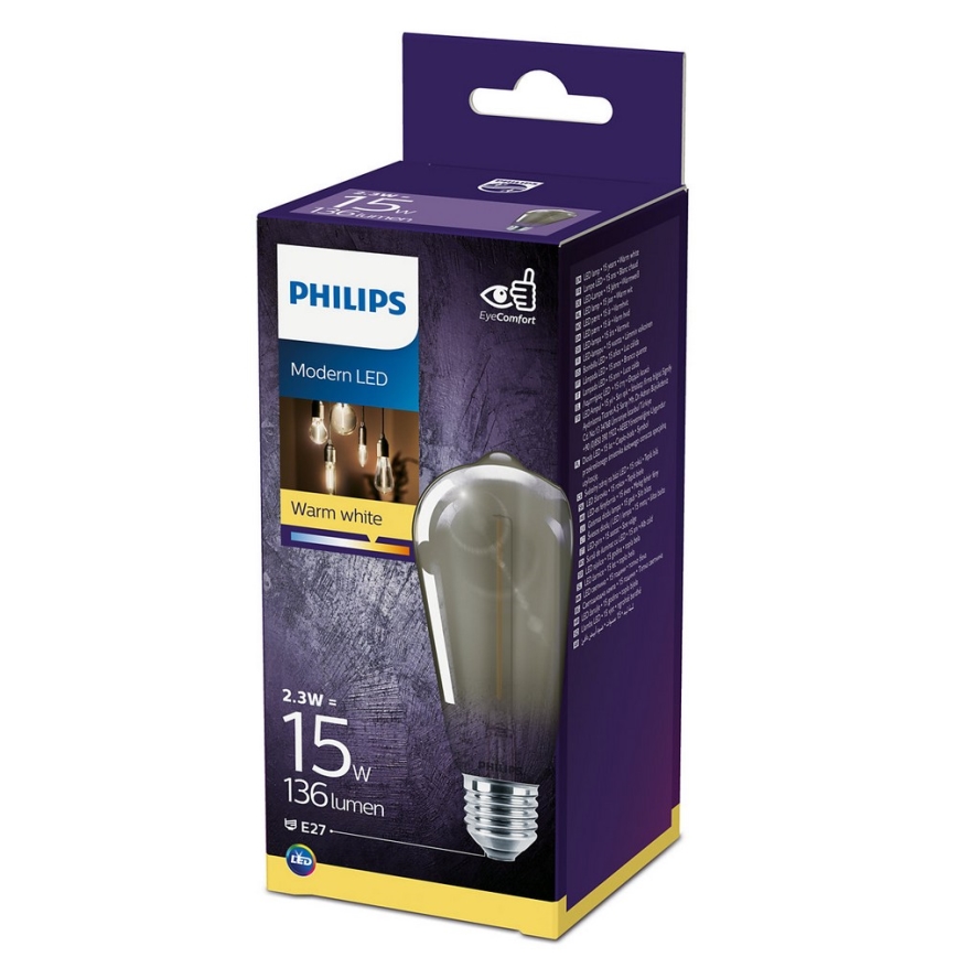 LED-polttimo SMOKY VINTAGE Philips ST64 E27/2,3W/230V 2700K