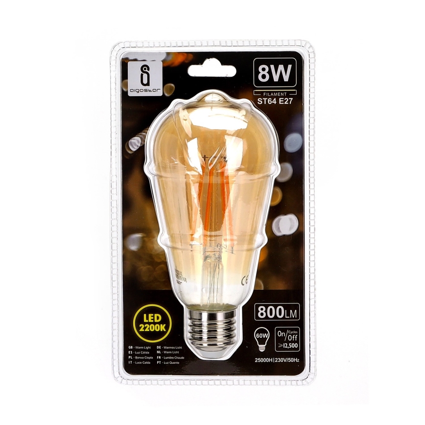 LED Polttimo ST64 E27/8W/230V 2200K - Aigostar