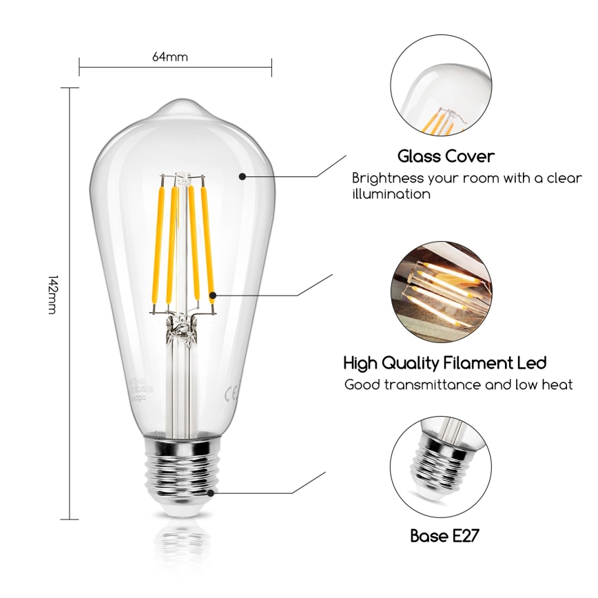 LED-polttimo ST64 E27/8W/230V 2700K - Aigostar