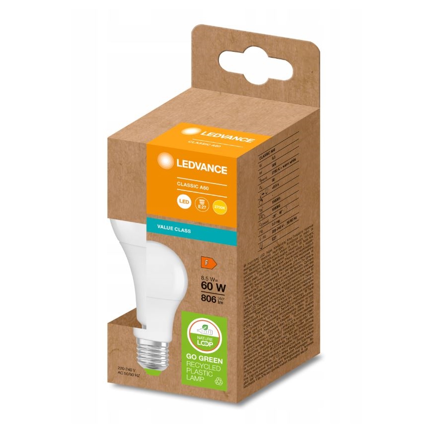 LED Polttimo valmistettu kierrätysmuovista A60 E27/8,5W/230V 2700K - Ledvance