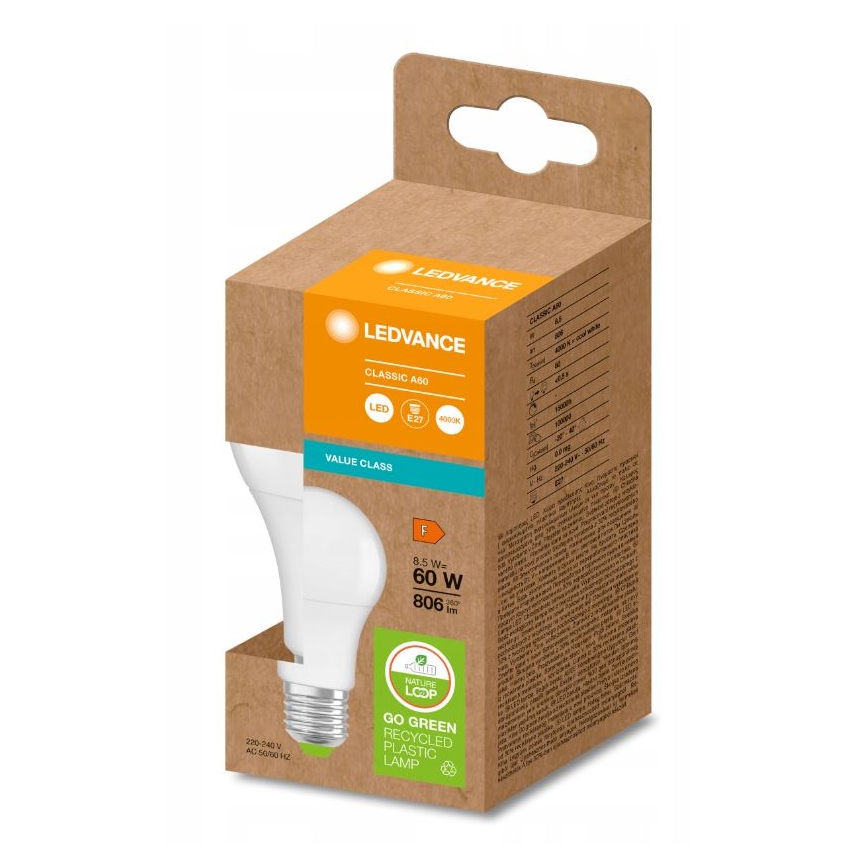 LED Polttimo valmistettu kierrätysmuovista A60 E27/8,5W/230V 4000K - Ledvance