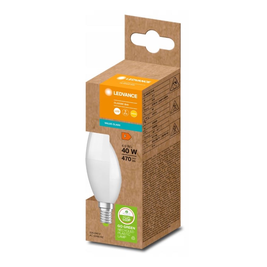 LED Polttimo valmistettu kierrätysmuovista B40 E14/4,9W/230V 2700K - Ledvance