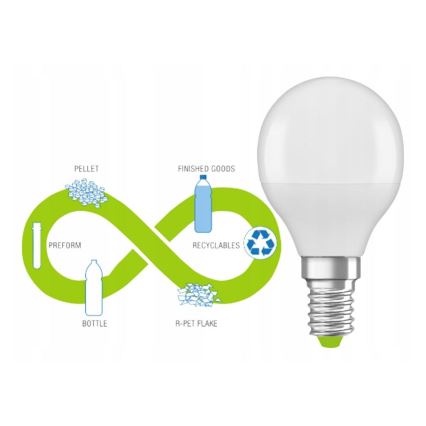 LED Polttimo valmistettu kierrätysmuovista P45 E14/4,9W/230V 2700K - Ledvance