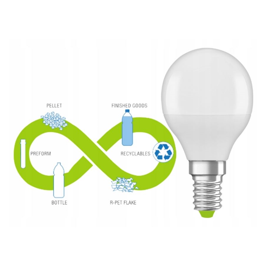 LED Polttimo valmistettu kierrätysmuovista P45 E14/4,9W/230V 2700K - Ledvance
