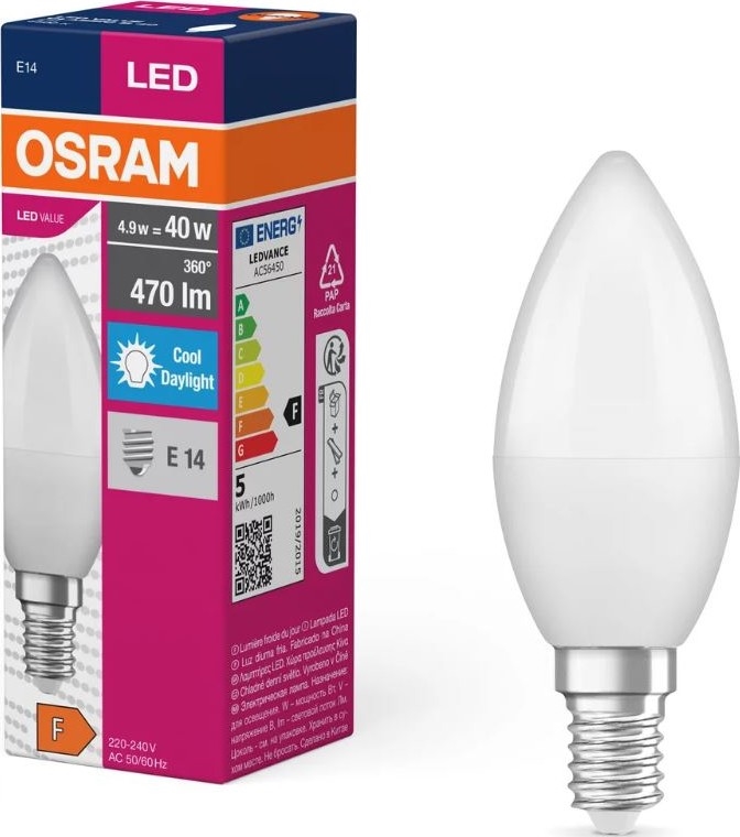 LED-polttimo VALUE B40 E14/4,9W/230V 6500K - Osram