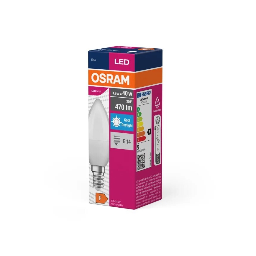 LED-polttimo VALUE B40 E14/4,9W/230V 6500K - Osram