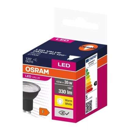 LED-polttimo VALUE PAR16 GU10/4,5W/230V 2700K 120° musta - Ledvance