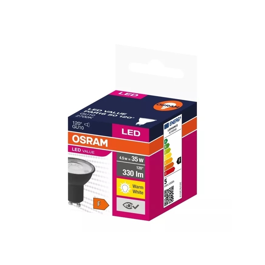 LED-polttimo VALUE PAR16 GU10/4,5W/230V 2700K 120° musta - Ledvance