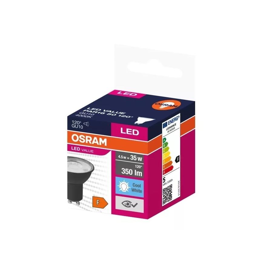 LED-polttimo VALUE PAR16 GU10/4,5W/230V 4000K 120° musta - Ledvance
