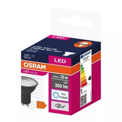 LED-polttimo VALUE PAR16 GU10/4,5W/230V 6500K 120° musta - Ledvance
