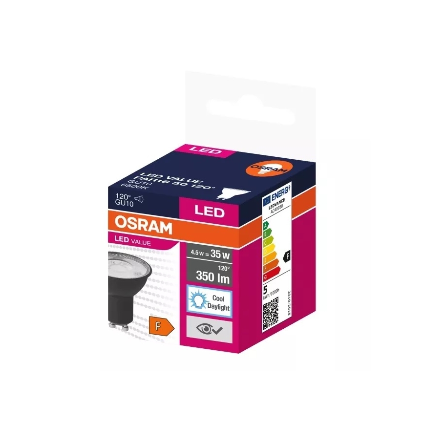 LED-polttimo VALUE PAR16 GU10/4,5W/230V 6500K 120° musta - Ledvance