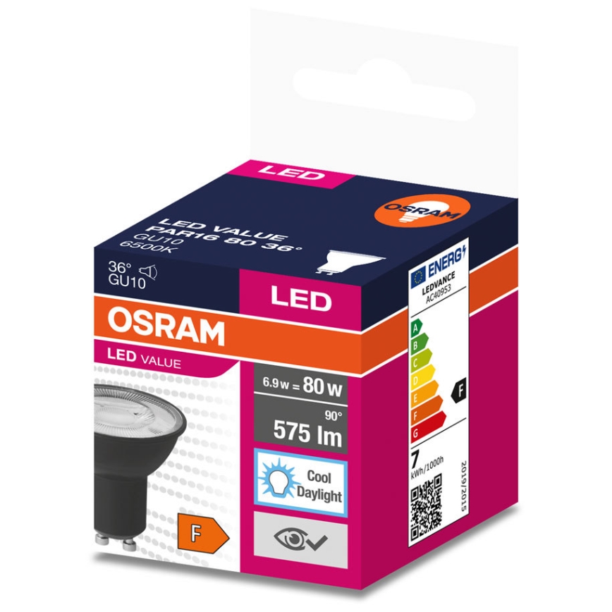 LED-polttimo VALUE PAR16 GU10/6,9W/230V 4000K 36° musta - Ledvance