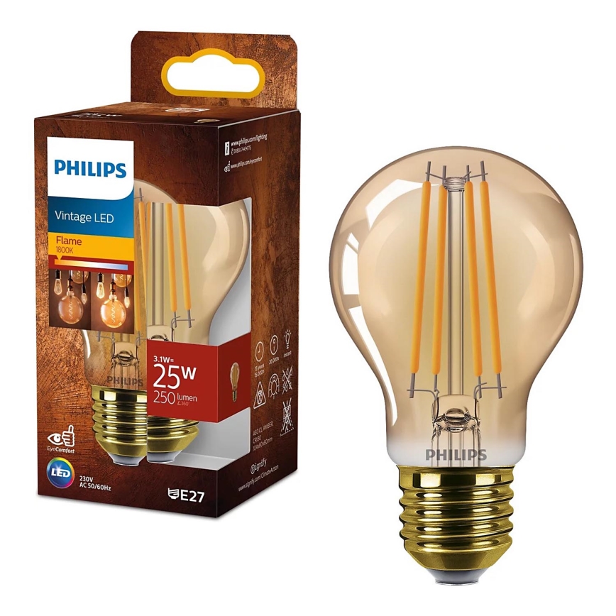 LED-polttimo VINTAGE Philips A60 E27/3,1W/230V 1800K
