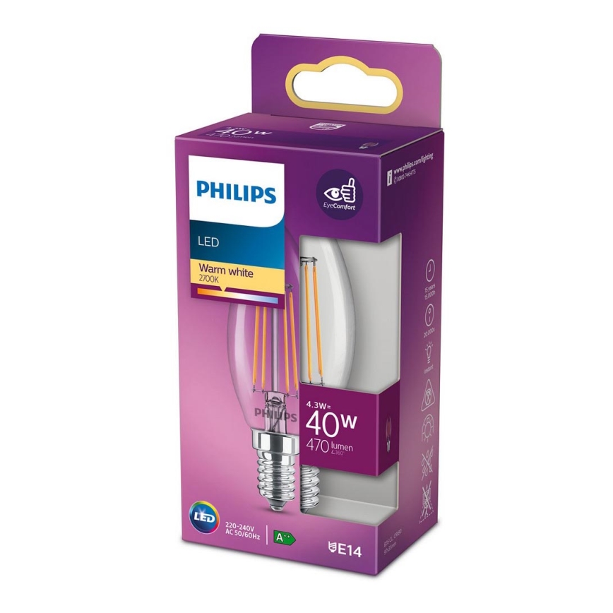LED-polttimo VINTAGE Philips B35 E14/4,3W/230V 2700K
