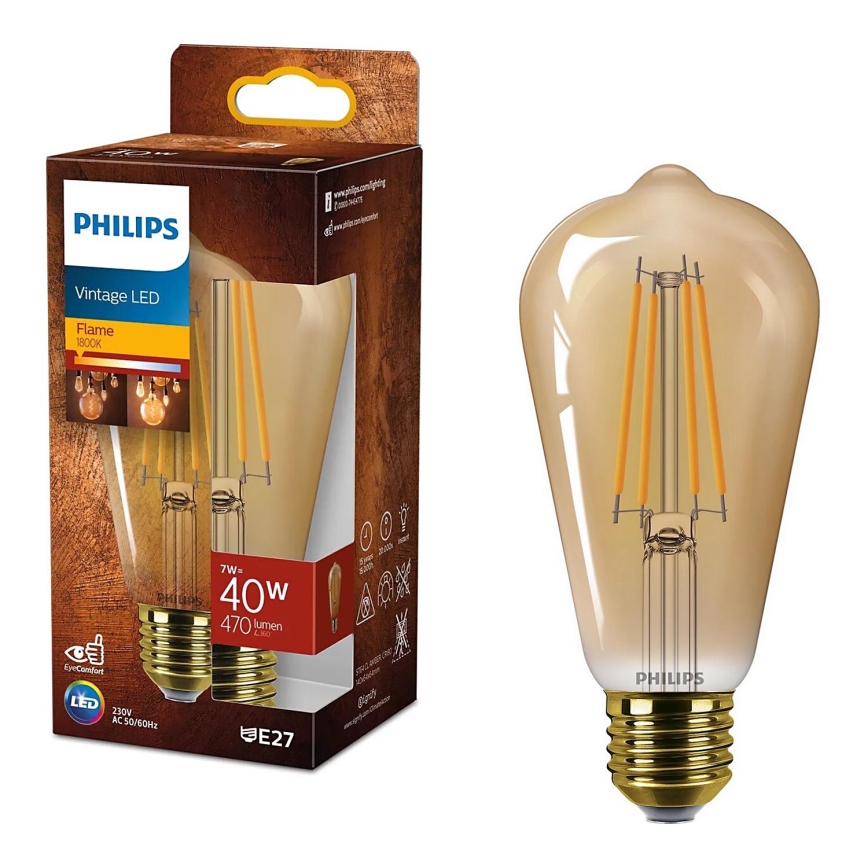 LED-polttimo VINTAGE Philips ST64 E27/7W/230V 1800K