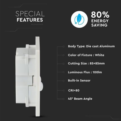 LED Porrasvalo liiketunnistimella LED/3W/230V 4000K valkoinen