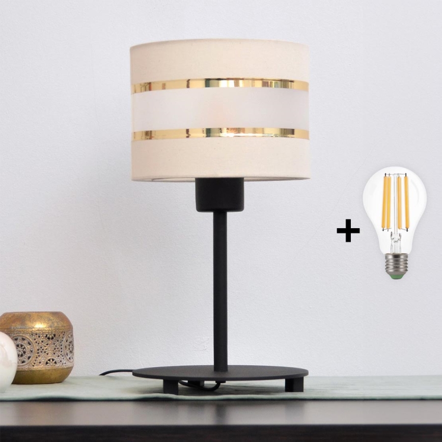 LED Pöytävalaisin HELEN 1xE27/15W/230V kerma/musta/kultainen