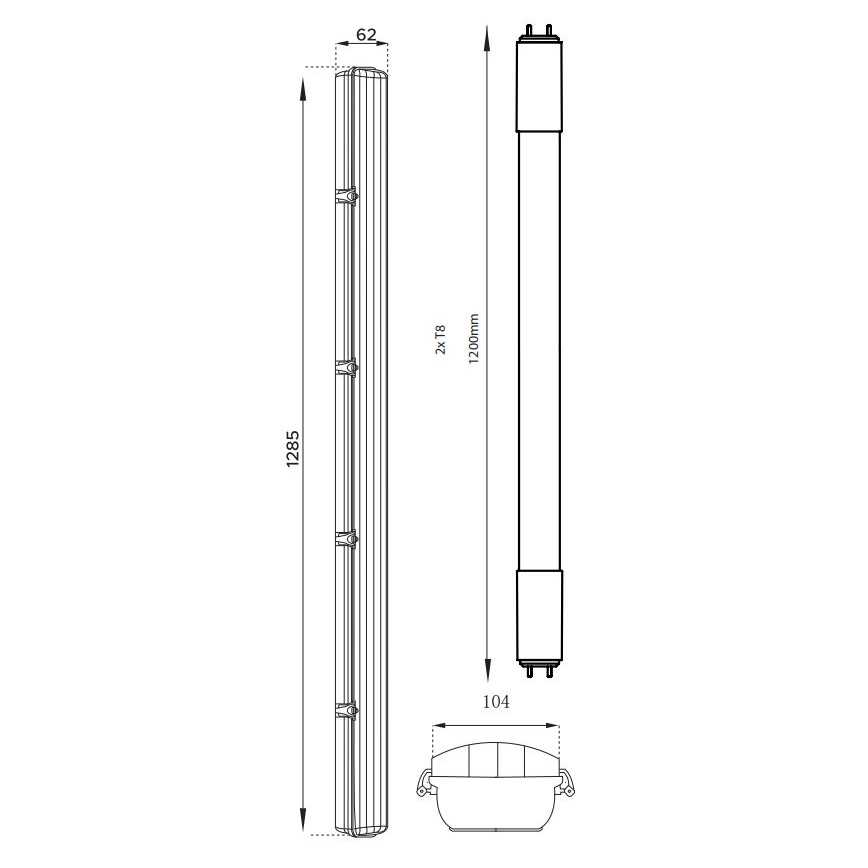 LED-putkityövalo T8 2xG13/18W/230V 4000K IP65 128,5 cm