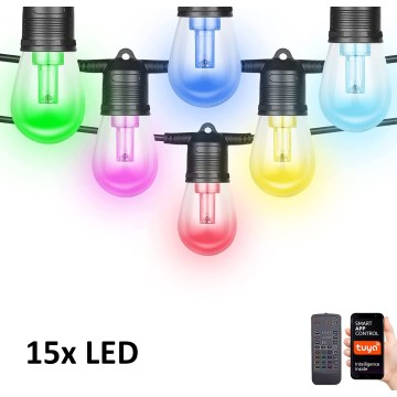 LED RGB+CCT Himmennettävä ulko ketju SEPPELE 15xLED/1W/230V 15m Wi-Fi Tuya IP65 + kauko-ohjaus