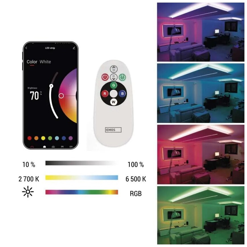 LED RGB+CCT Himmennettävä nauha GOSMART LED/11W/230V 2 m 2700-6500K IP44 Wi-Fi + kauko-ohjaus
