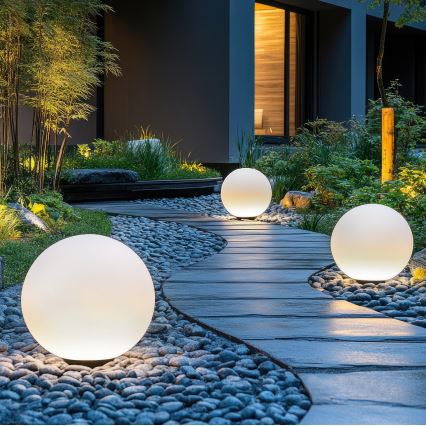LED RGB Himmennettävä aurinko lamppu GARDEN BALL LED/5W/3,7V 3000K IP54 halkaisija 30 cm + kauko-ohjaus