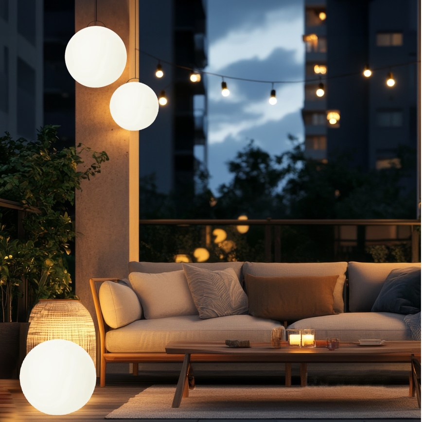 LED RGB Himmennettävä aurinko lamppu GARDEN BALL LED/5W/3,7V 3000K IP54 halkaisija 30 cm + kauko-ohjaus