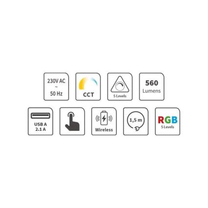 LED RGB Himmennettävä ladattava kosketuspöytävalaisin langattomalla latauksella LED/7,5W/5V 2700-5300K valkoinen