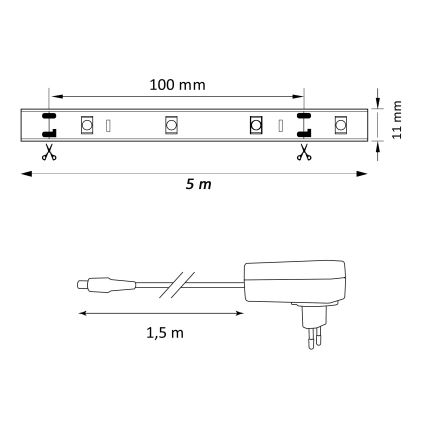 LED RGB Himmennettävä nauha MAGIC 5 m LED/24W/230V + kaukosäädin
