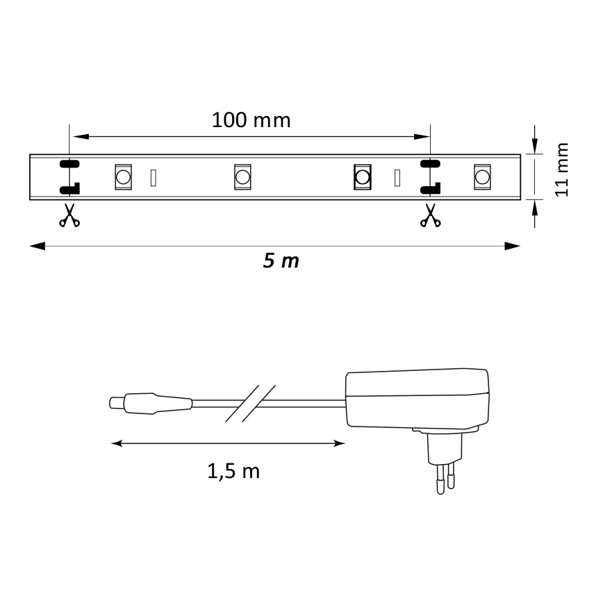 LED RGB Himmennettävä nauha MAGIC 5 m LED/24W/230V + kaukosäädin